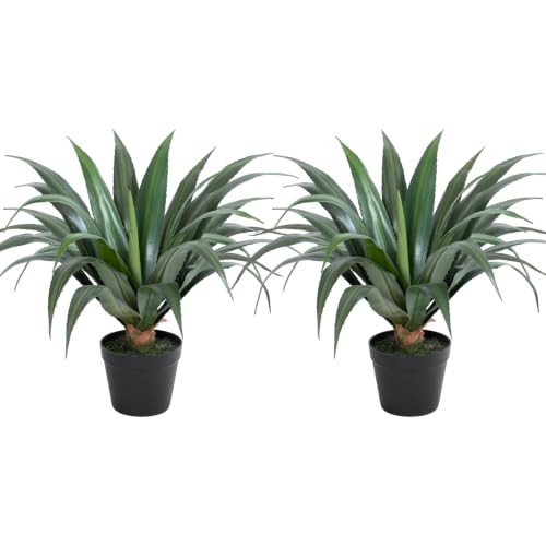 2FT Artificial Spiked Agave Plants Tall,24″Fake Silk UV 24inches Green(2pcs)