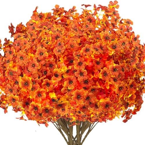 Grunyia 16 Bundles Artificial Fall Flowers for Outdoors Fake Plants Fall Orange