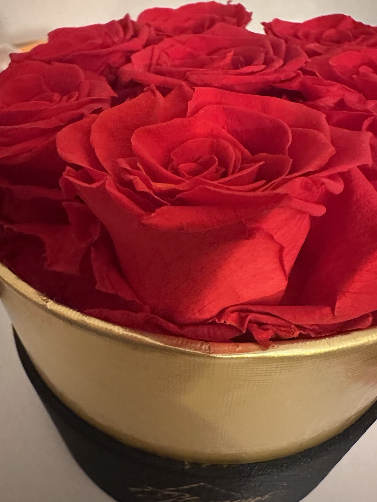 Lamour Boutique Artificial Red Rose Flower Box Arrangement Black Gold