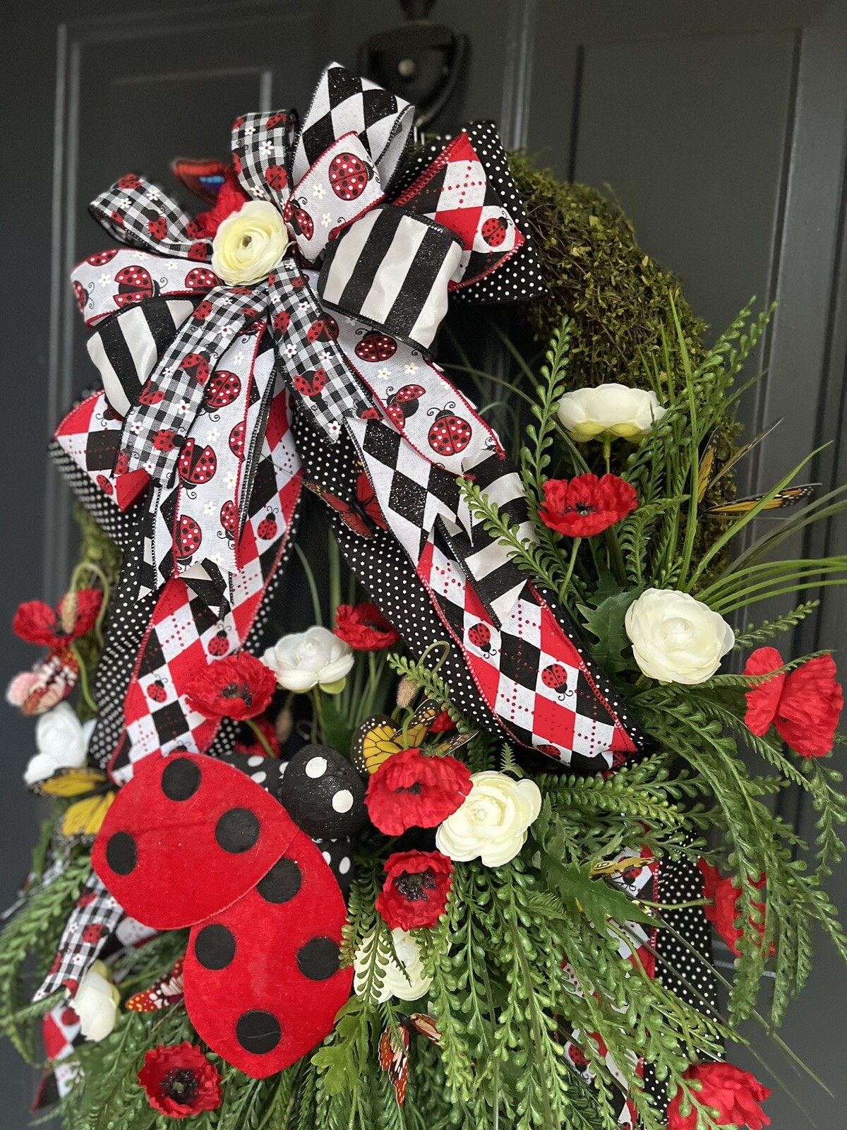 Big Ladybug Wreath, Summer Moss Wreath, Spring Moss Wreath, Wreath For Mom, Gift
