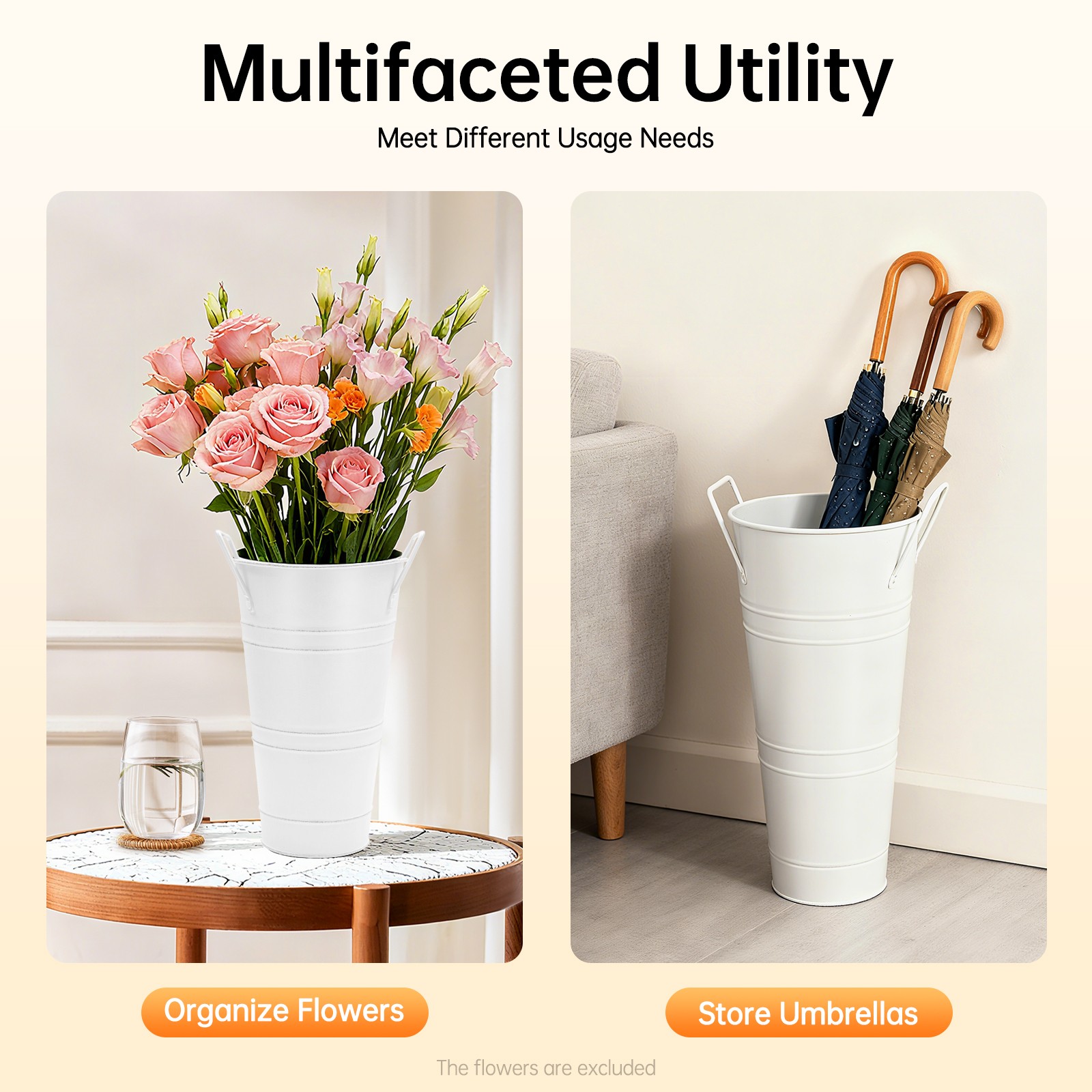 12 Pcs Flower Display Buckets White Metal Plant Pots Outdoor Garden Wedding
