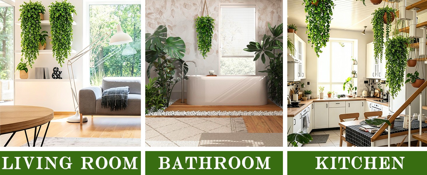 2Pcs Fake Hanging Plants Faux Greenery for Outdoor Planters Wall Plants Hanging
