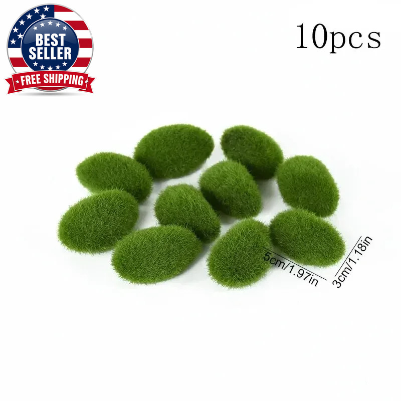 10Pcs Simulation Moss Stone Artificial Moss Rocks Ball Fake Green Plant for Home