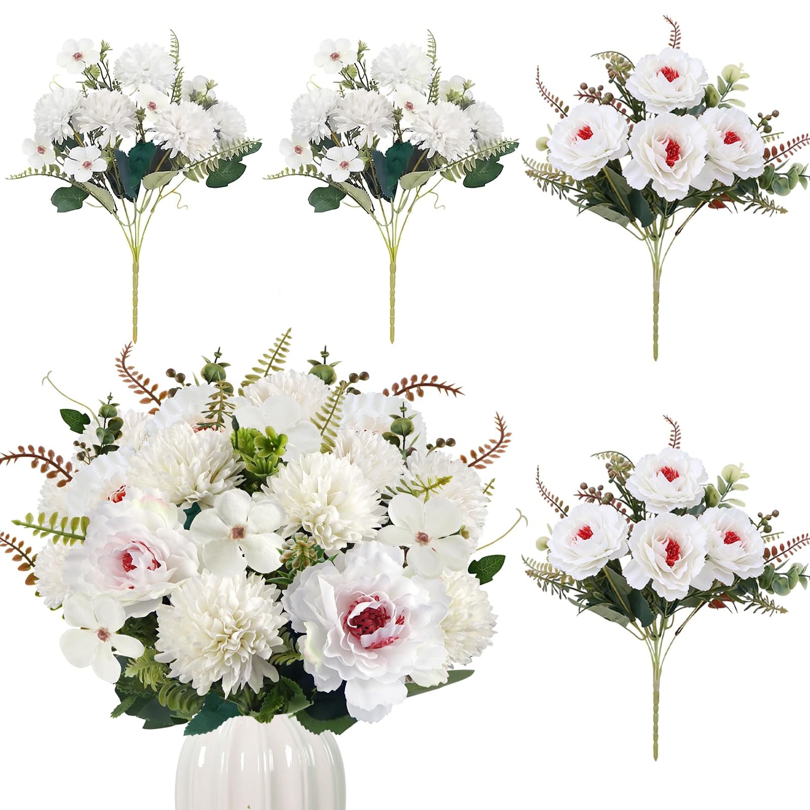 4Pcs White Artificial Flowers Fake Peonies 13.8 Inch Silk Floral Arrangements…