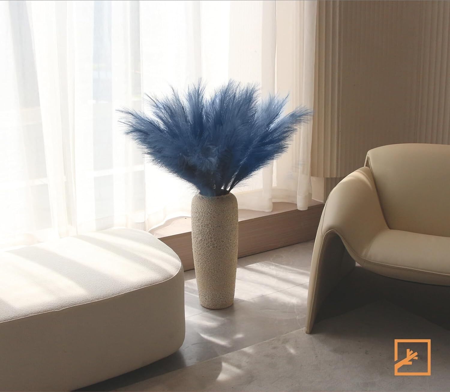 7-Pcs 38″/3.1FT Blue Pampas Grass Large Tall Fluffy Artificial Fake Flower Bo…