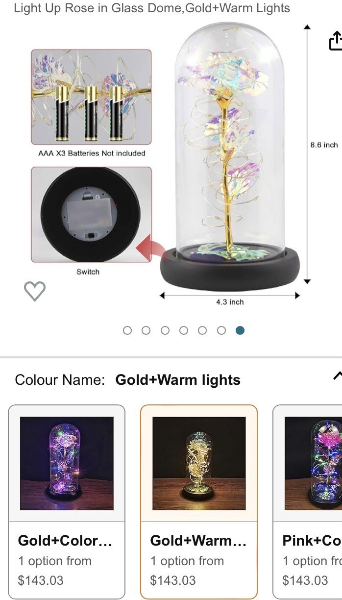Eternal Rose In Dome With Fairy Lights Batteries Included Best Wishes Boxed Gift