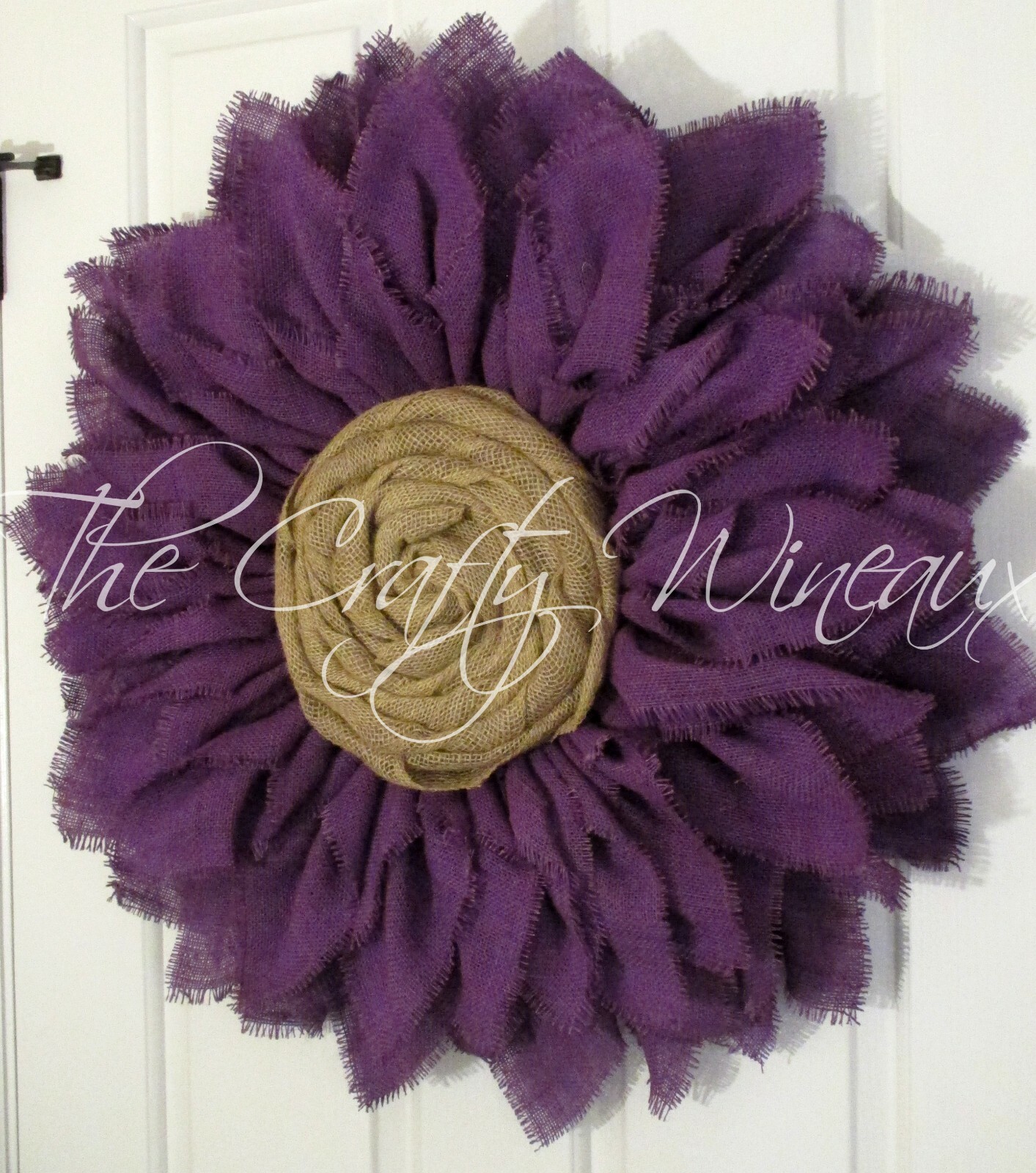 The Crafty Wineaux – Extra Thick 25″ Purple Burlap Sunflower Wreath