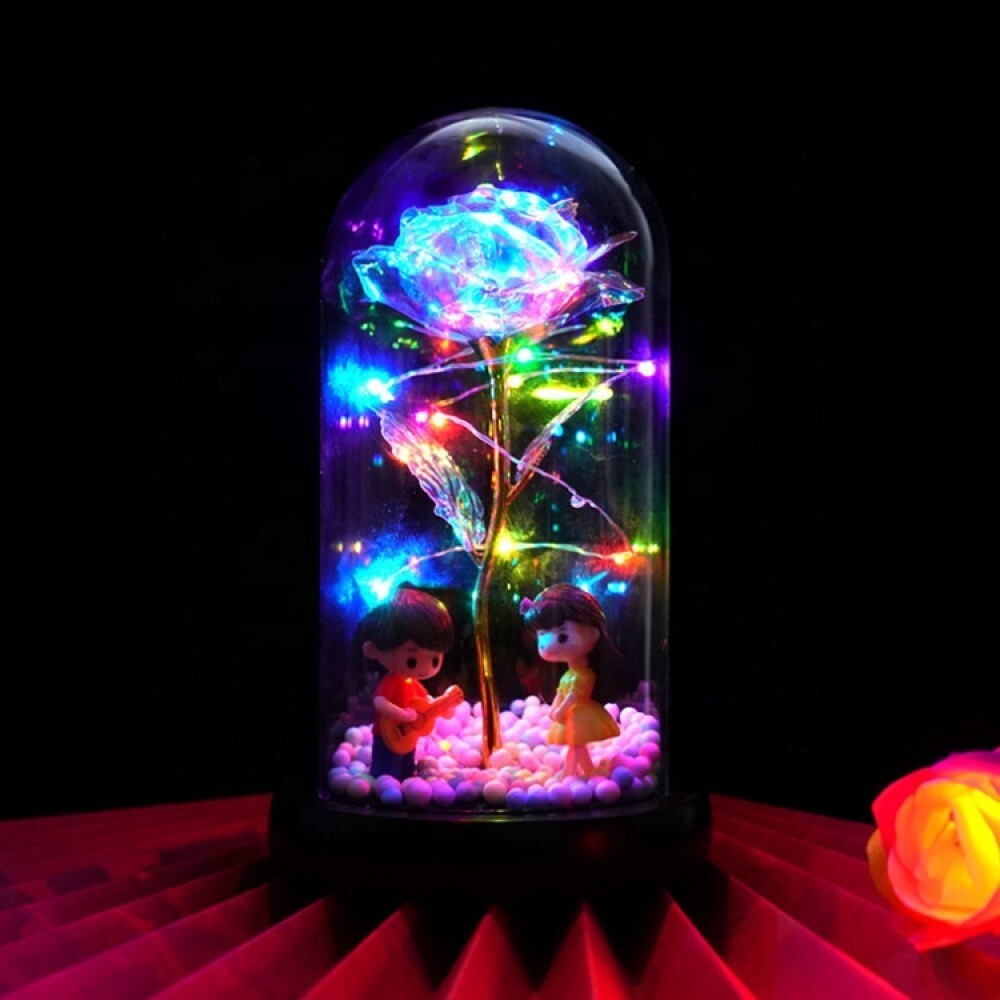 LED Galaxy Rose Flower in Glass Dome Valentine’s Day Girlfriend Gifts
