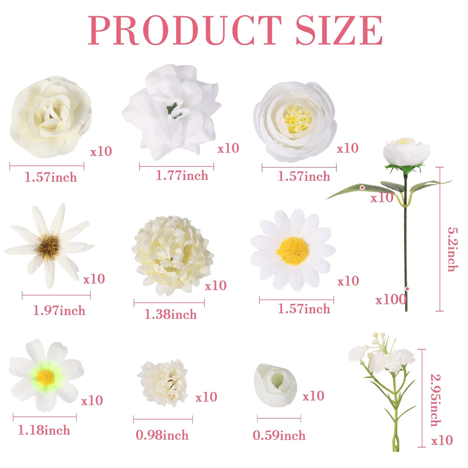 White Fake Flower Heads Mini Artificial Silk Faux Blossom Decor 100 PCS