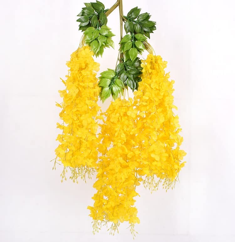 Fermus 24 Pack 3.6ft Artificial Wisteria Hanging Flowers Garland Yellow