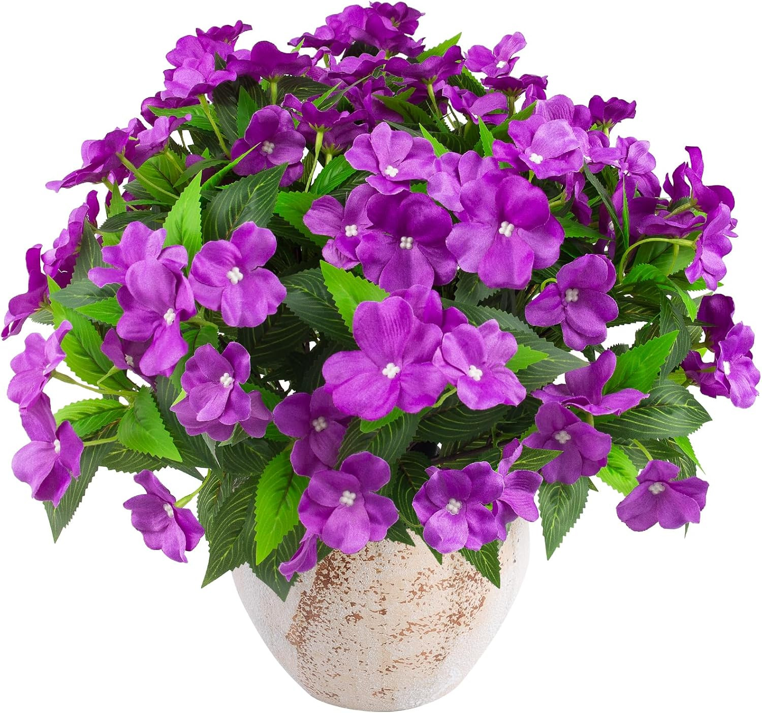 8 Pcs UV Resistant Purple Artificial Impatiens Flowers for Outdoor Decor