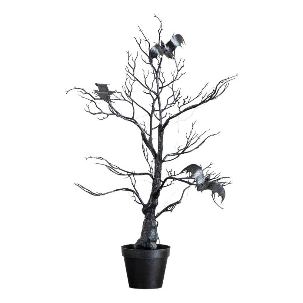 Nearly Natural 2ft Pre-Lit Halloween Black Spooky Twig Tree w/ Bats & 40 LED
