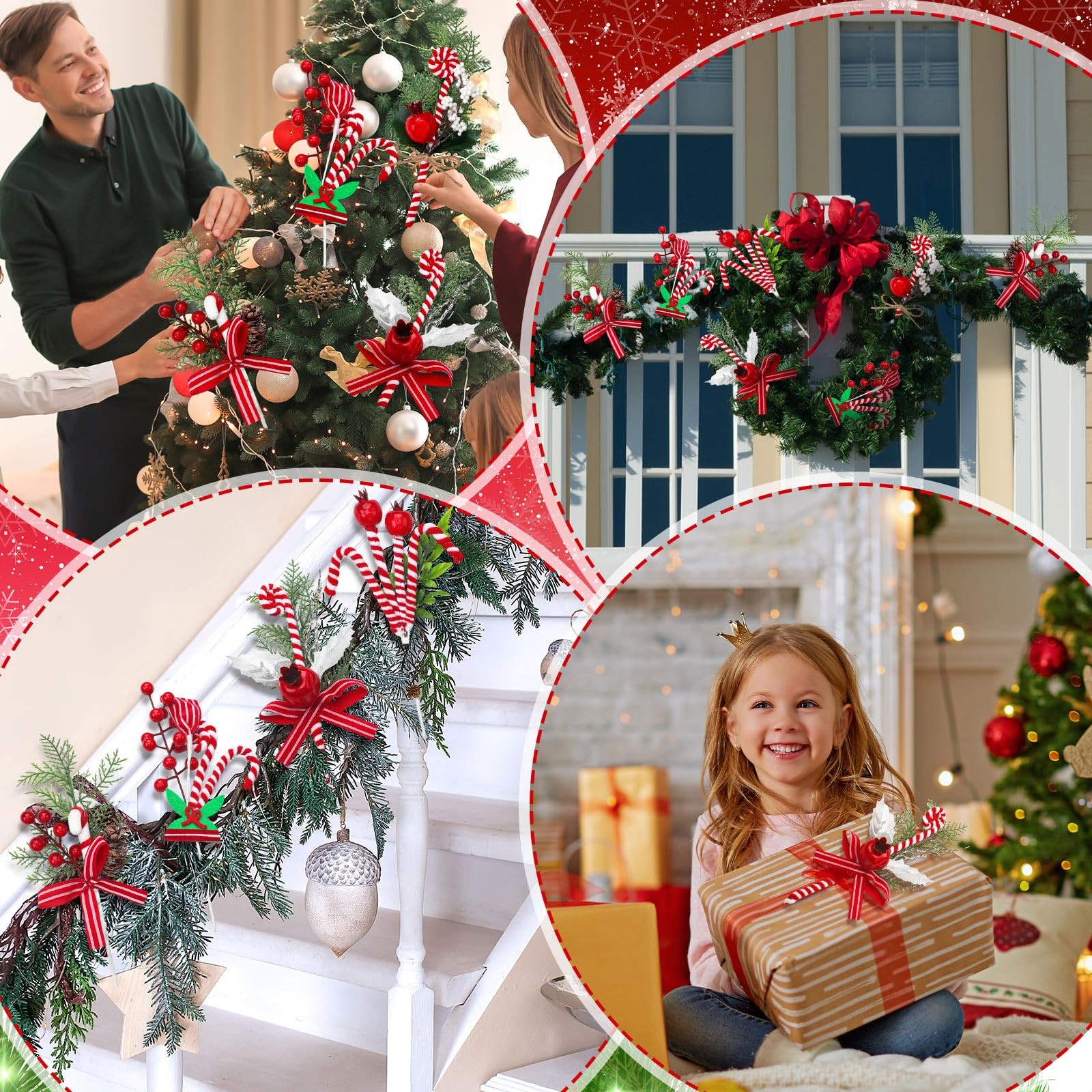 Christmas Candy Cane Picks 10 Inch Peppermint Red White Tree Ornaments 20 PCS