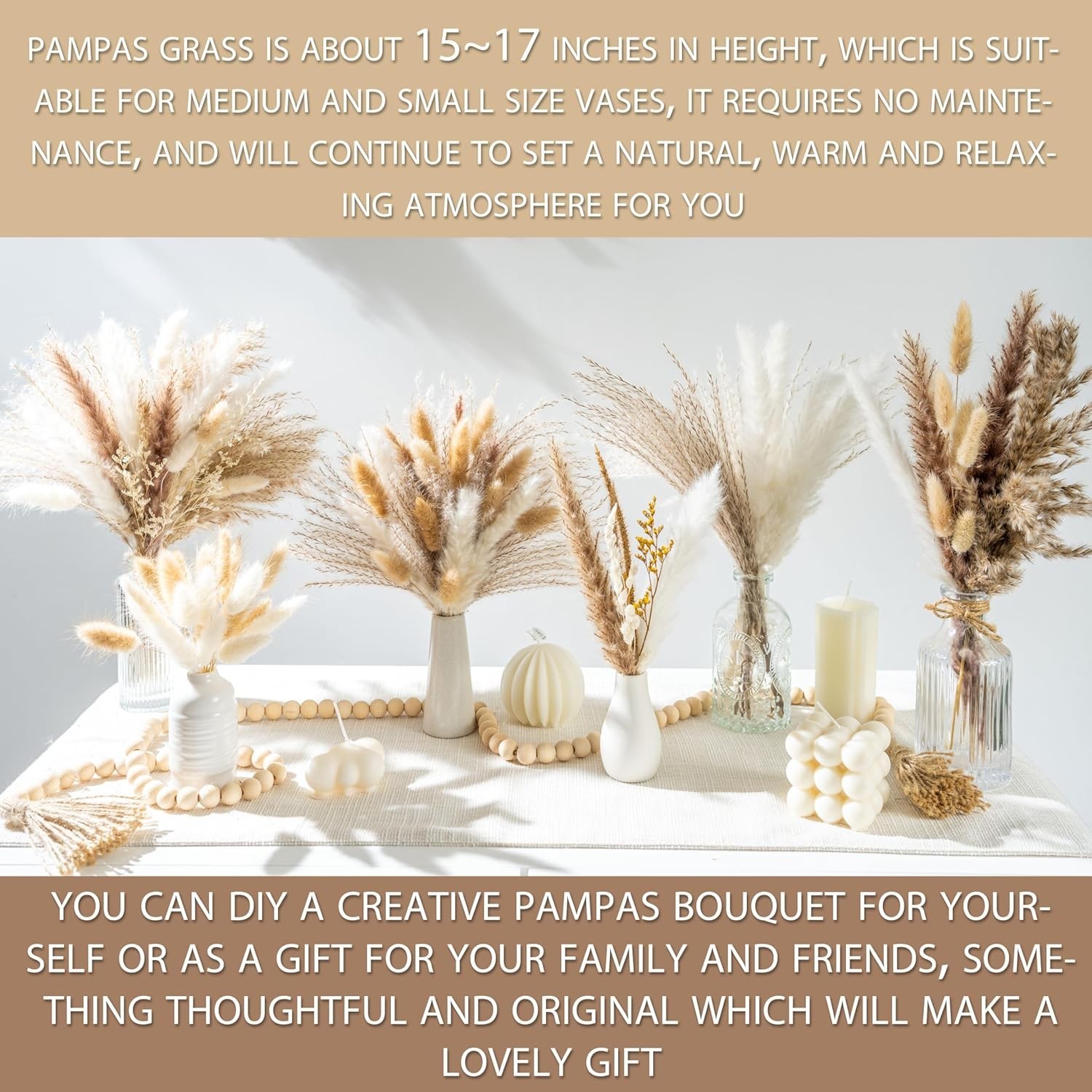 Elegant 130PCS Pampas Grass Bouquet – Natural Dried Flowers for Every Occasion