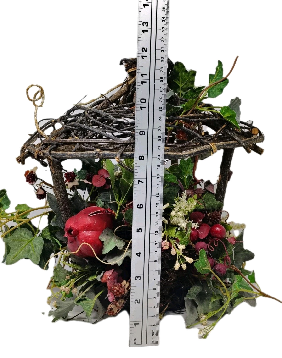 Hanging Wicker Twig Basket Faux Vine Berry Floral Arrangement Gazebo Bird Cage