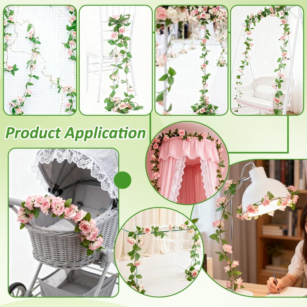 6Pcs 44 Ft Artificial Rose Vine Fake Flower Garland, Faux Floral Garland Hang…