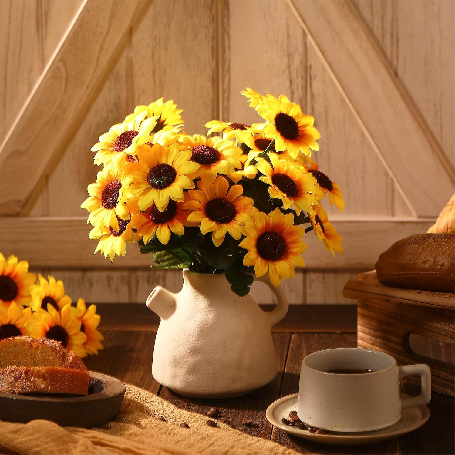 24 Bundles Yellow Sunflower Faux Mums – UV Resistant Outdoor Decor Bulk
