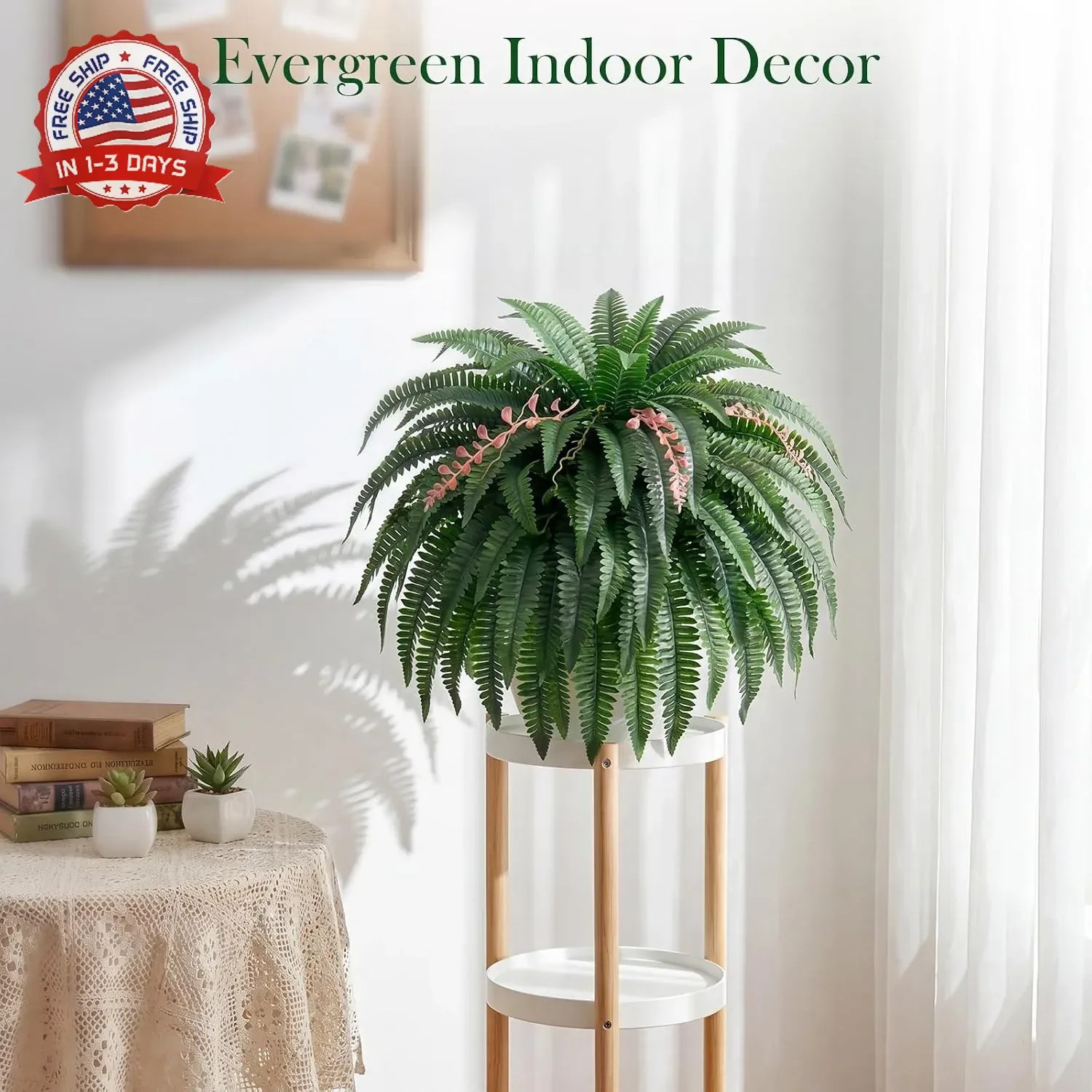 49″ Artificial Ferns for Outdoors,2 Boston Fake Ferns with 98 Pronds,UV Resistan