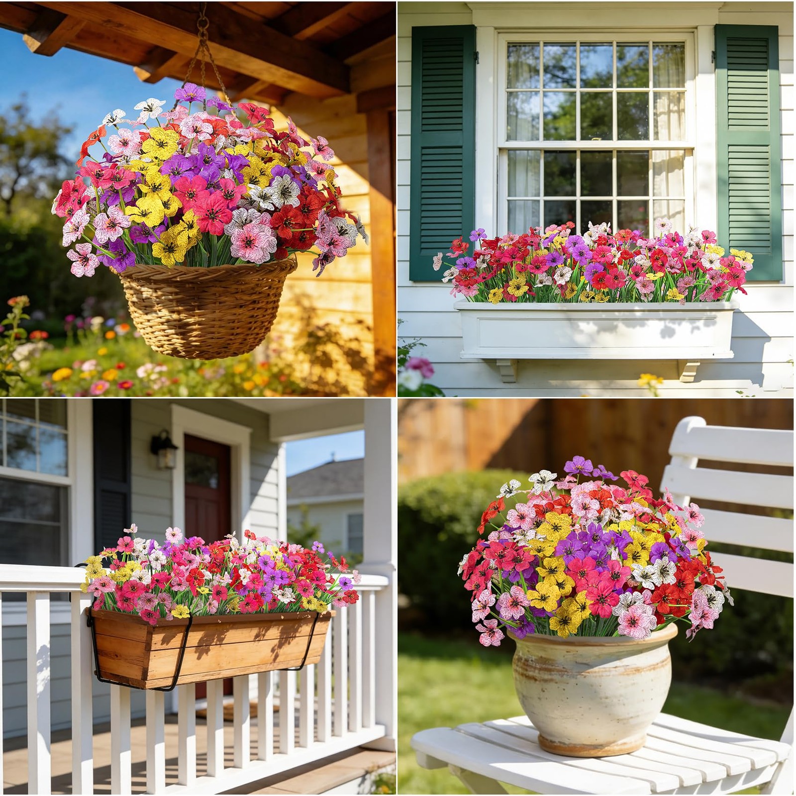 24 Artificial Flowers Outdoor Fake Silk UV Resistant Faux Plastic Plants Garden