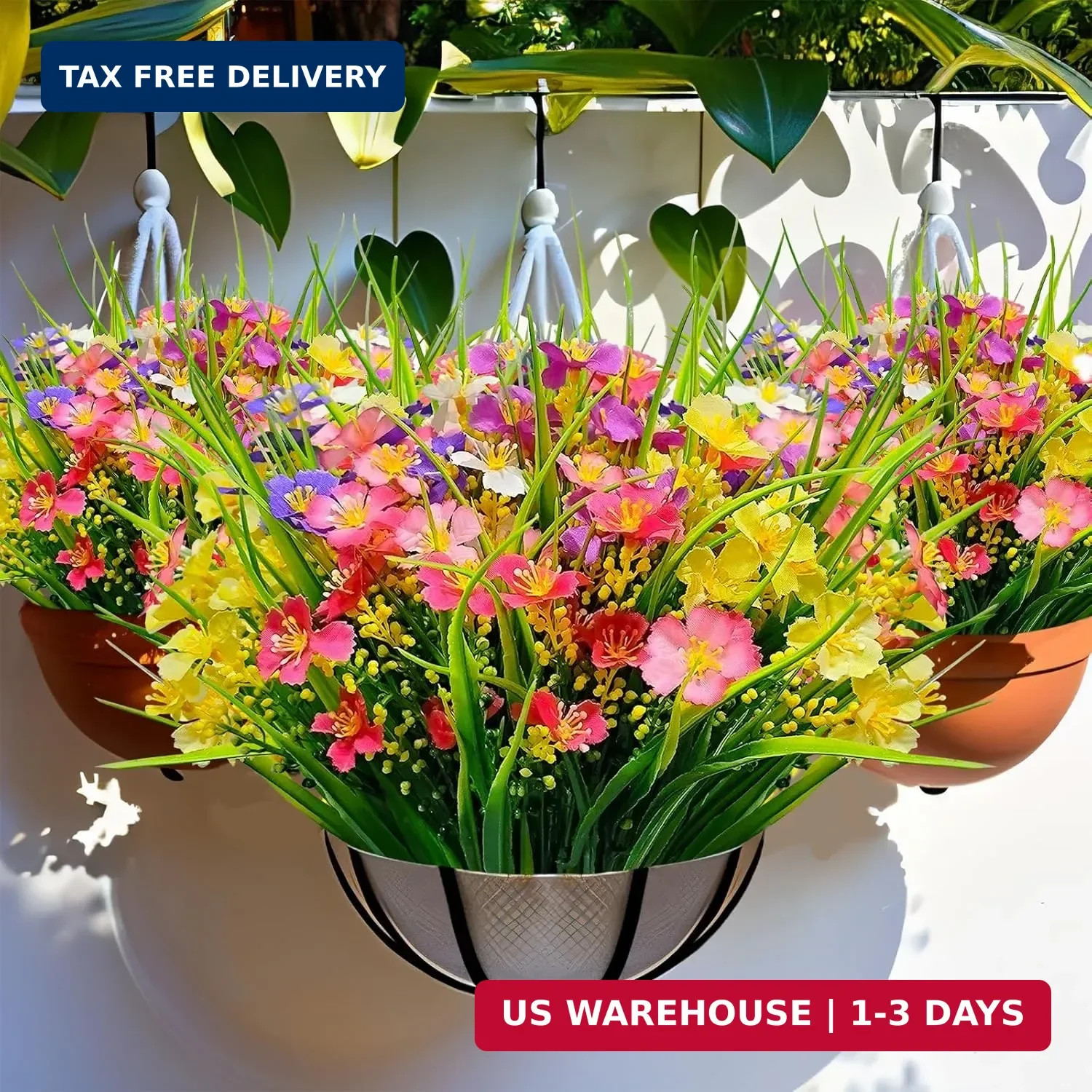 12 Bundles Artificial Flowers for Outdoor: UV Resistant Faux Silk Wildflowers…
