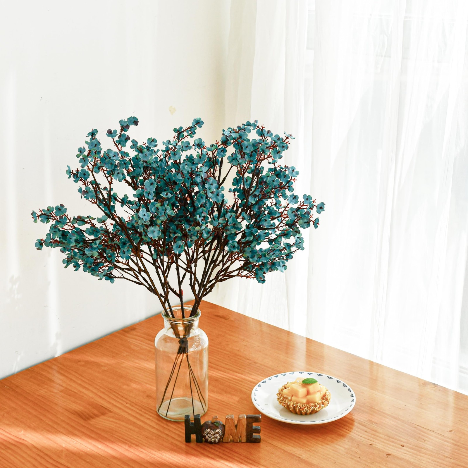 Teal Silk Baby’s Breath Flowers – 6 Bundles, 18.7″ Faux Florals with Flexible…