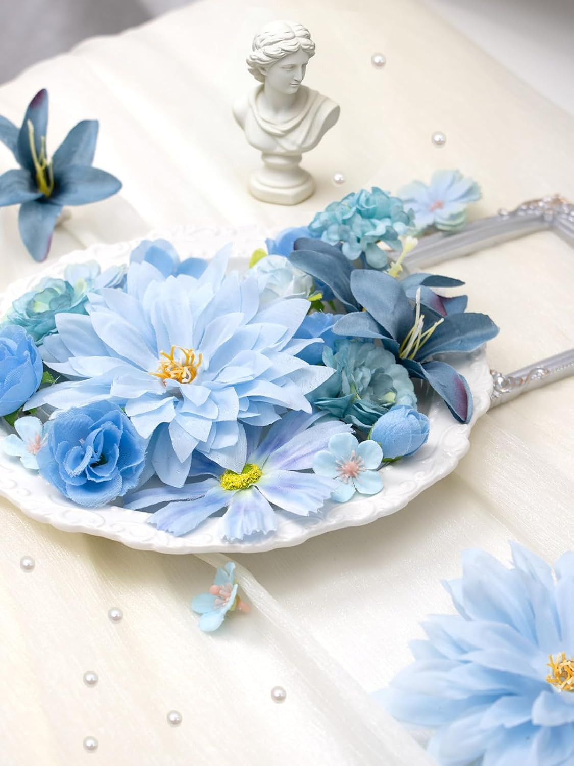 Artificial Flowers Heads for Craft, 98 Pcs Mix Blue Silk Faux Flower Combo wi…