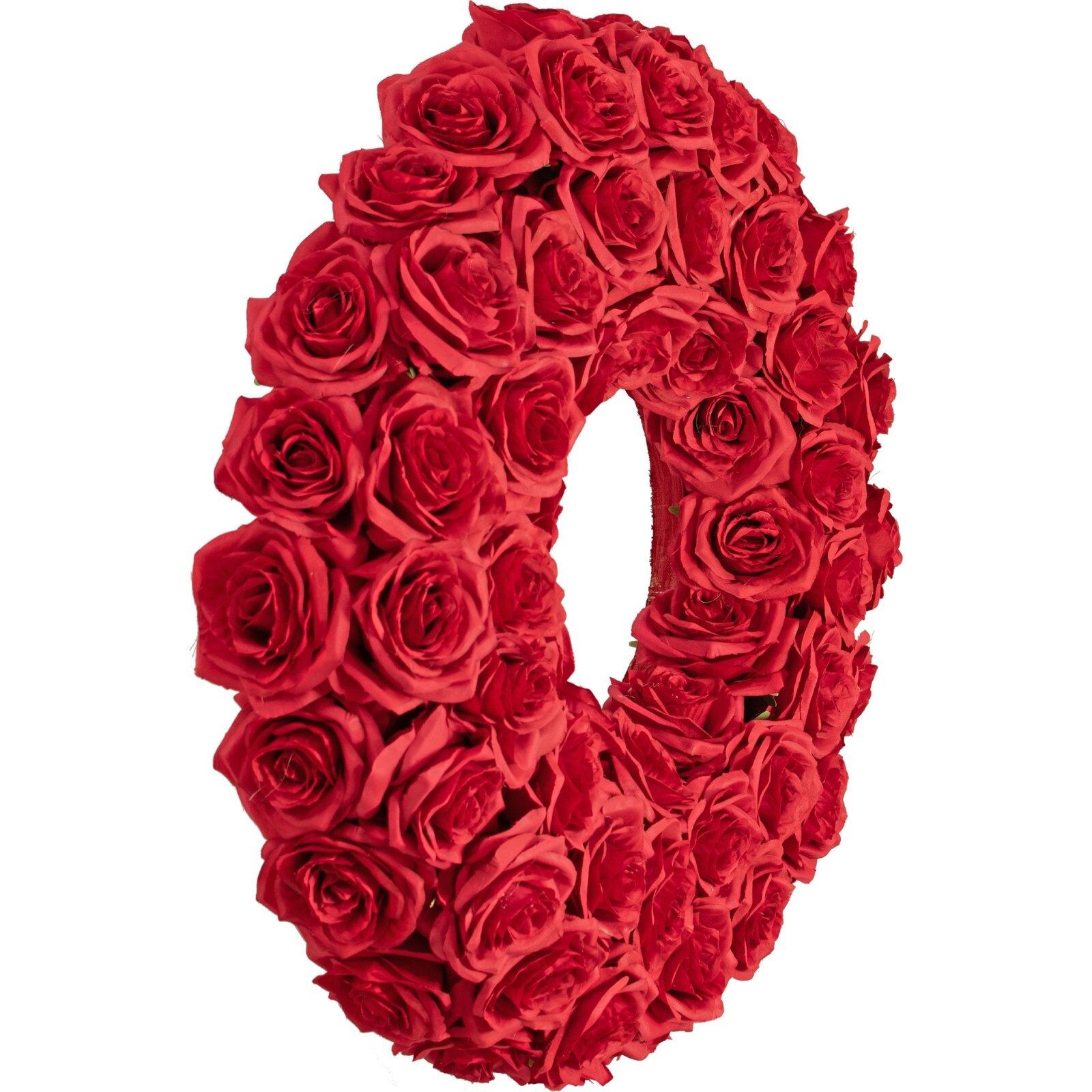 Red Rose Wreath, Artificial Rosebud Flowers, 22 Inch Diameter X 4 Inch Depth X 8