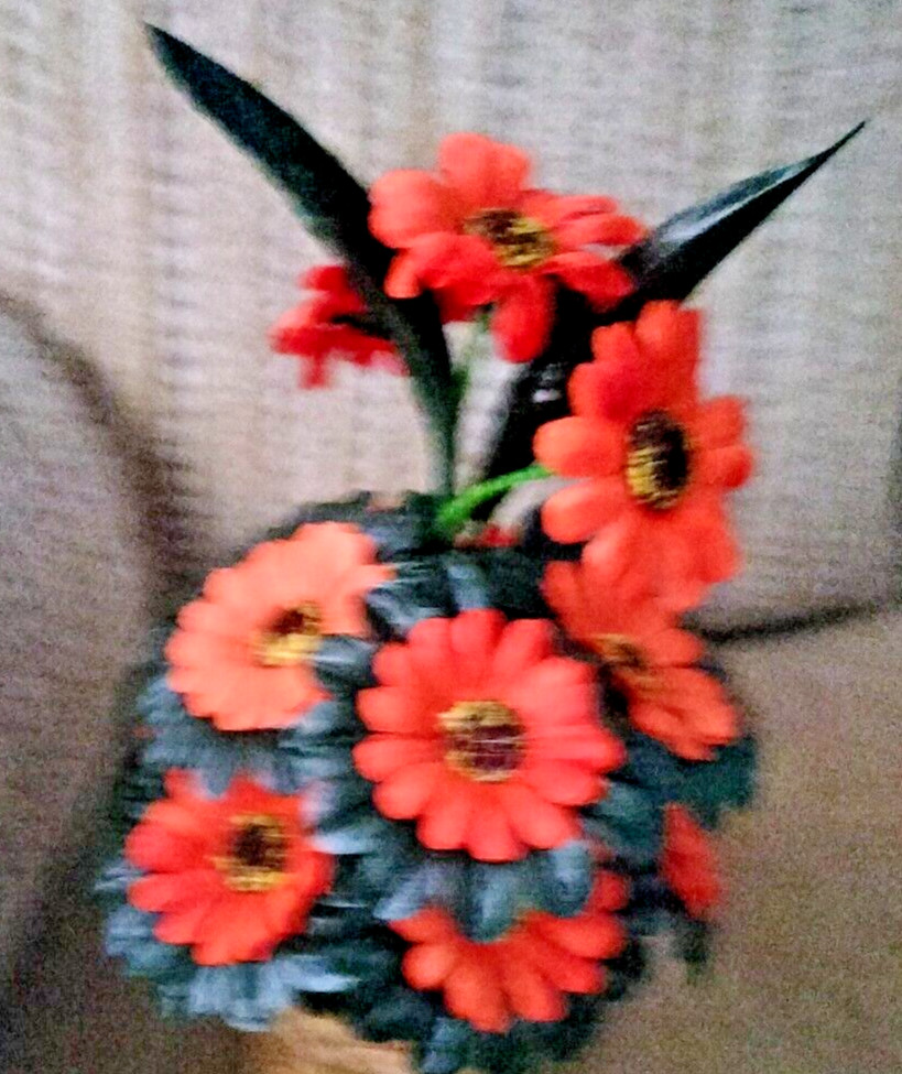 Artificial Orange Silk Mini Flower Pot Fake False Home Outdoor Memorial Decor