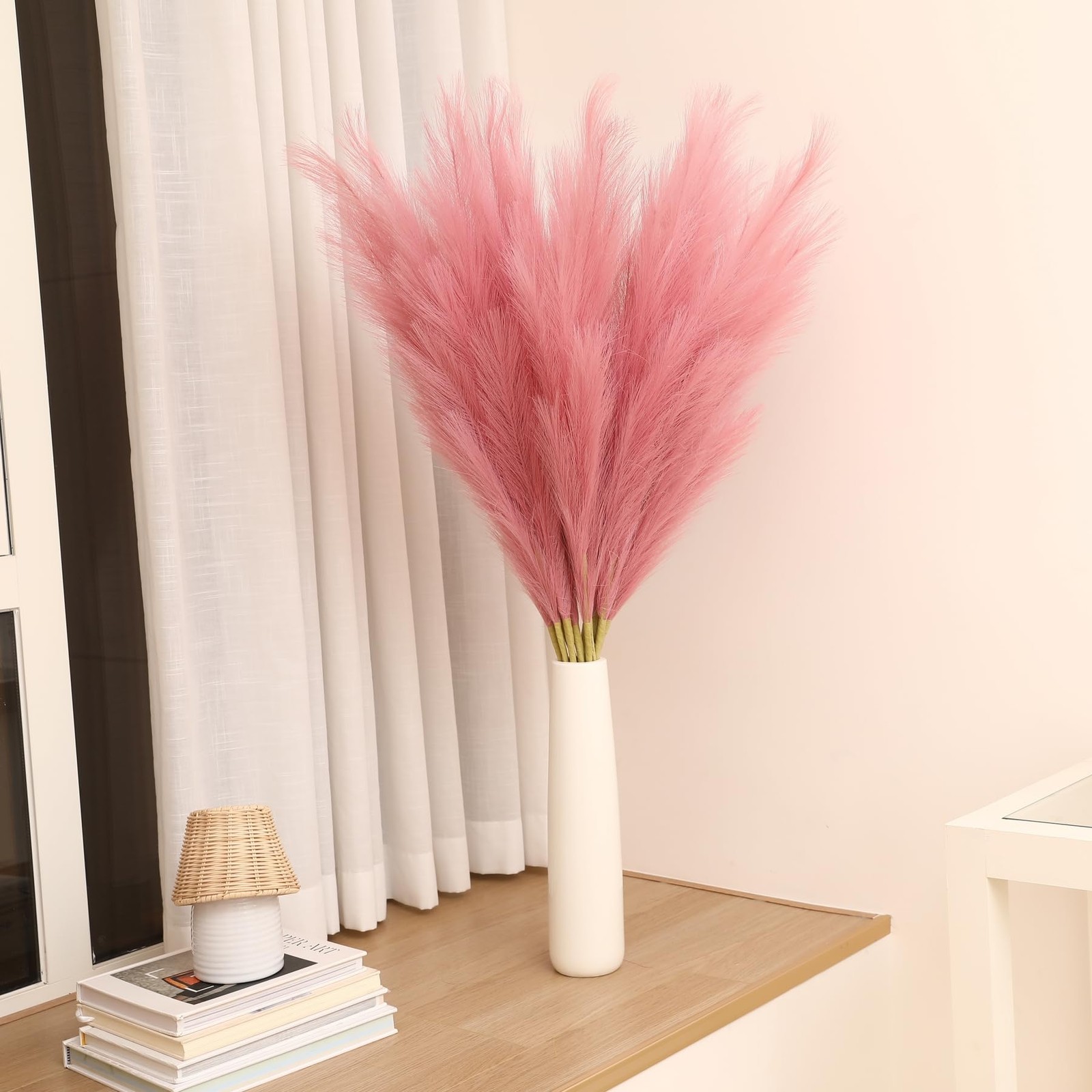 8 PCS Dark Pink 45 Inch Tall Large Faux Pampas Grass Artificial Flowers Decor