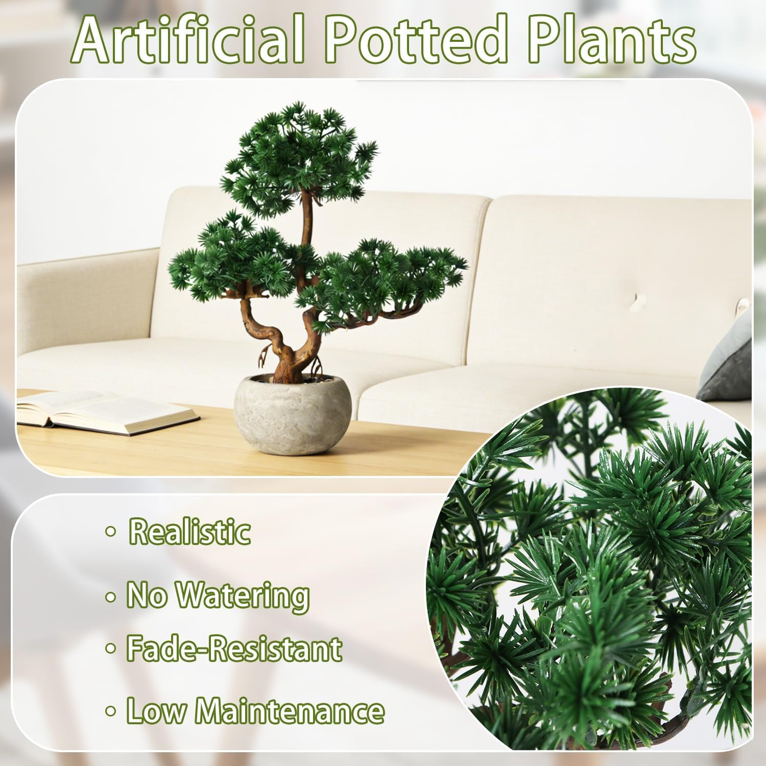 Artificial Bonsai Tree Potted Plant with Pot, 11″ Tall Small Fake Potted Faux Pl