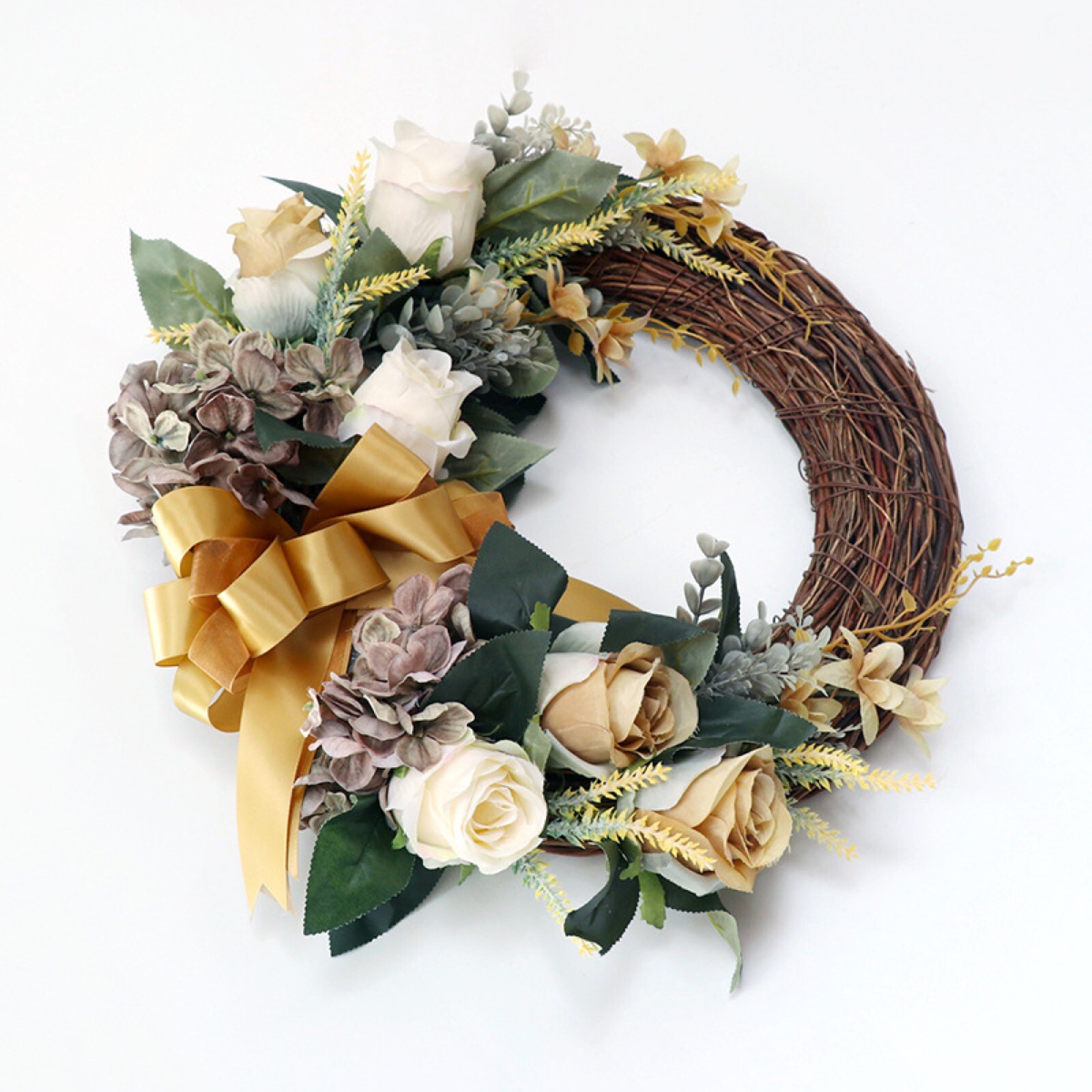 Hydrangea & Rose Wreath Artificial Flower Vintage color
