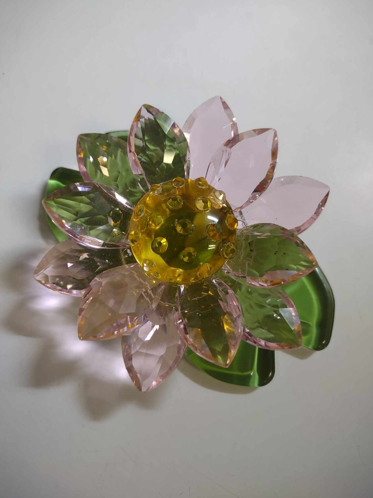 Crystal Pink Lotus Flower Green Lily Pad