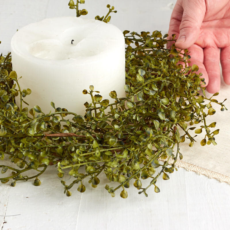 Set of 2 Artificial Vinyl Peppergrass 7-1/2″ Candle Rings / Wreaths