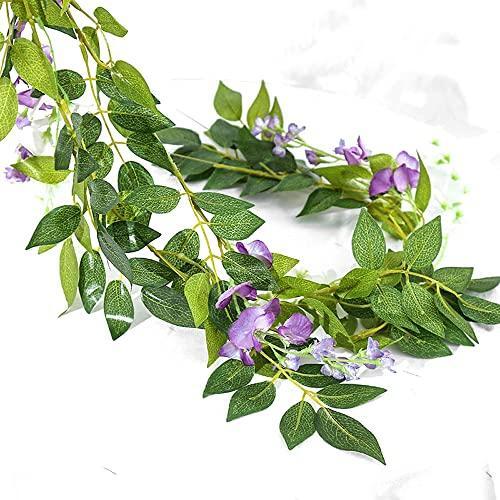 SLanC Garland Artificial Flowers Wisteria Vine – 5Pcs Total 33ft Purple Fake