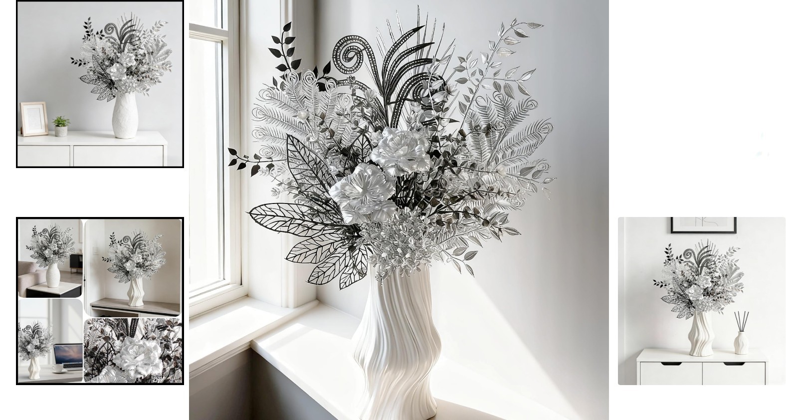 17-Inch Shimmering Black and Silver Artificial Bouquet, Modern Gothic Silk Flowe