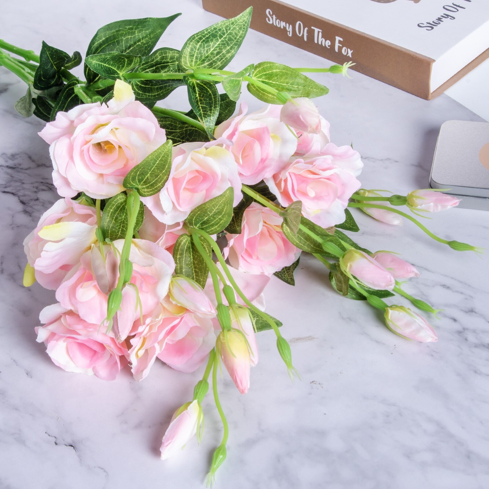 Eustoma Pink Roses Artificial Flowers Silk Bouquet 30” Stems, Bulk 4pcs