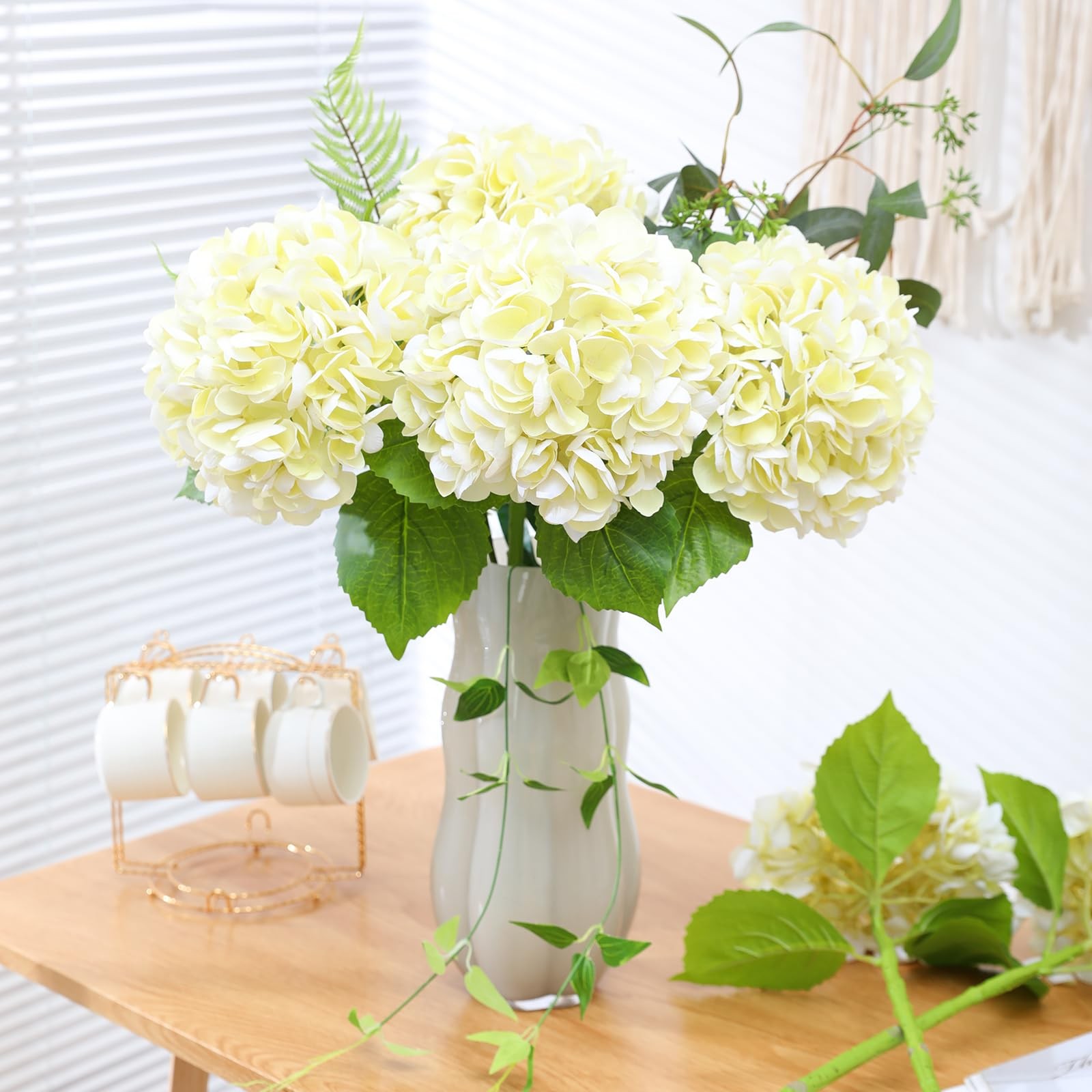 Nubry Artificial Hydrangea Flowers Beige 4 Pcs 22.5″