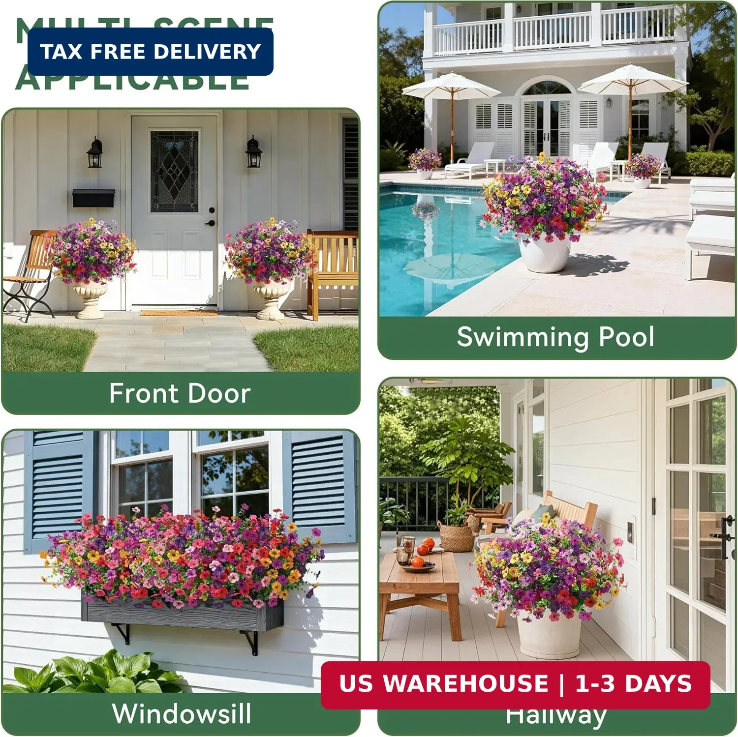 Ivydale Artificial Flowers for Outdoor 24 Bundles Fake Mums with Eucalyptus Leav