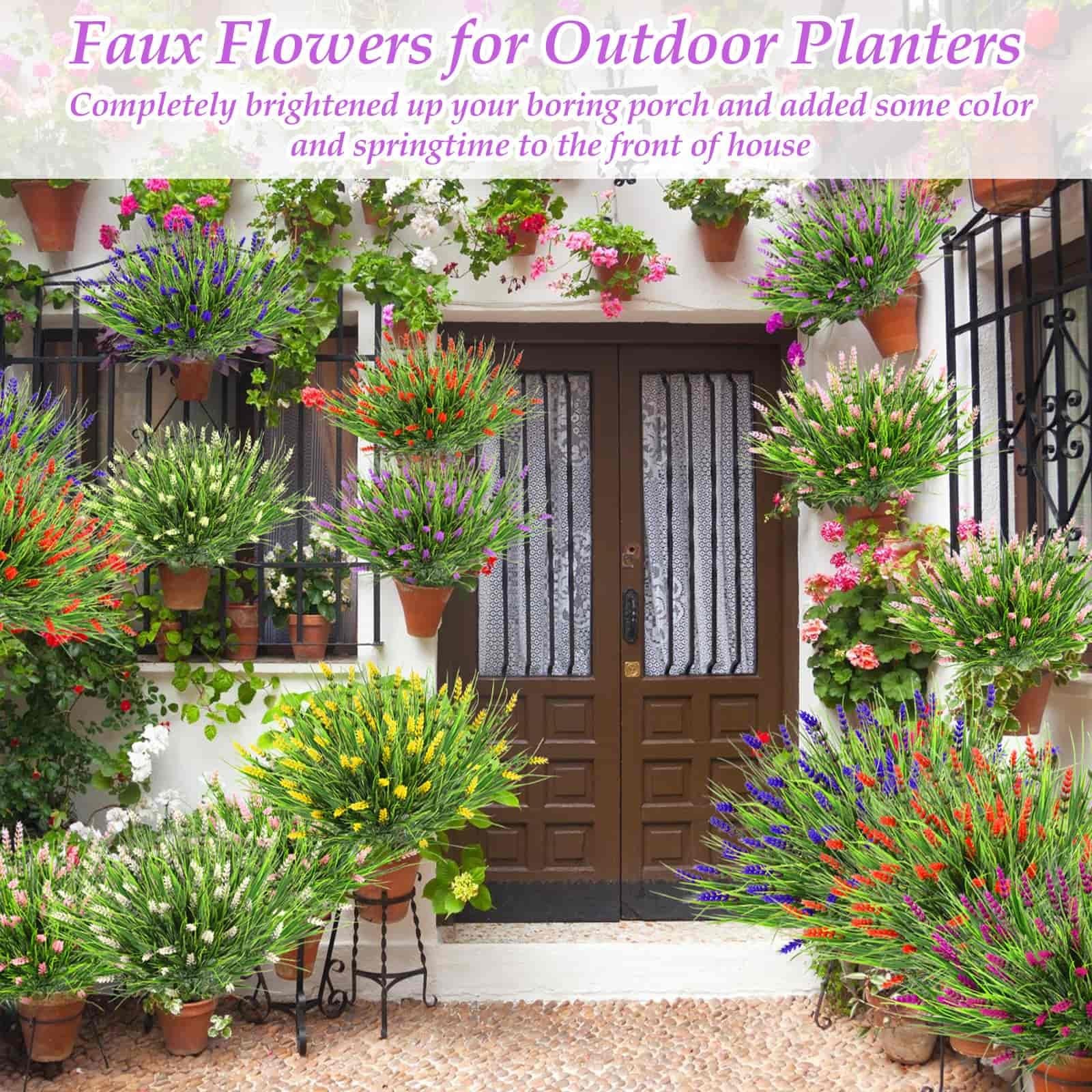 32 Bundles Artificial Monkey Grass Plants & Flowers for Outdoors