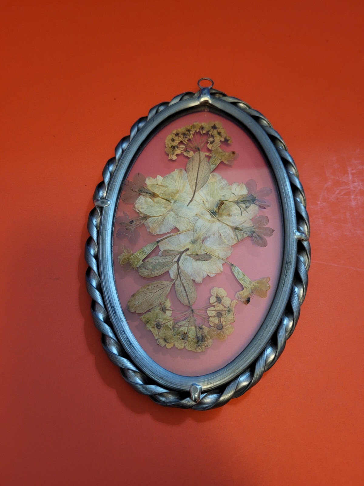 Lasting Impressions Real Pressed Flowers in Glass Oval Metal Frame Suncatcher 6”