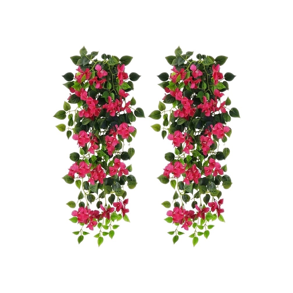 2pcs Artificial Bougainvillea Bouquet Flowers Vine UV Resistant Faux Silk Plasti