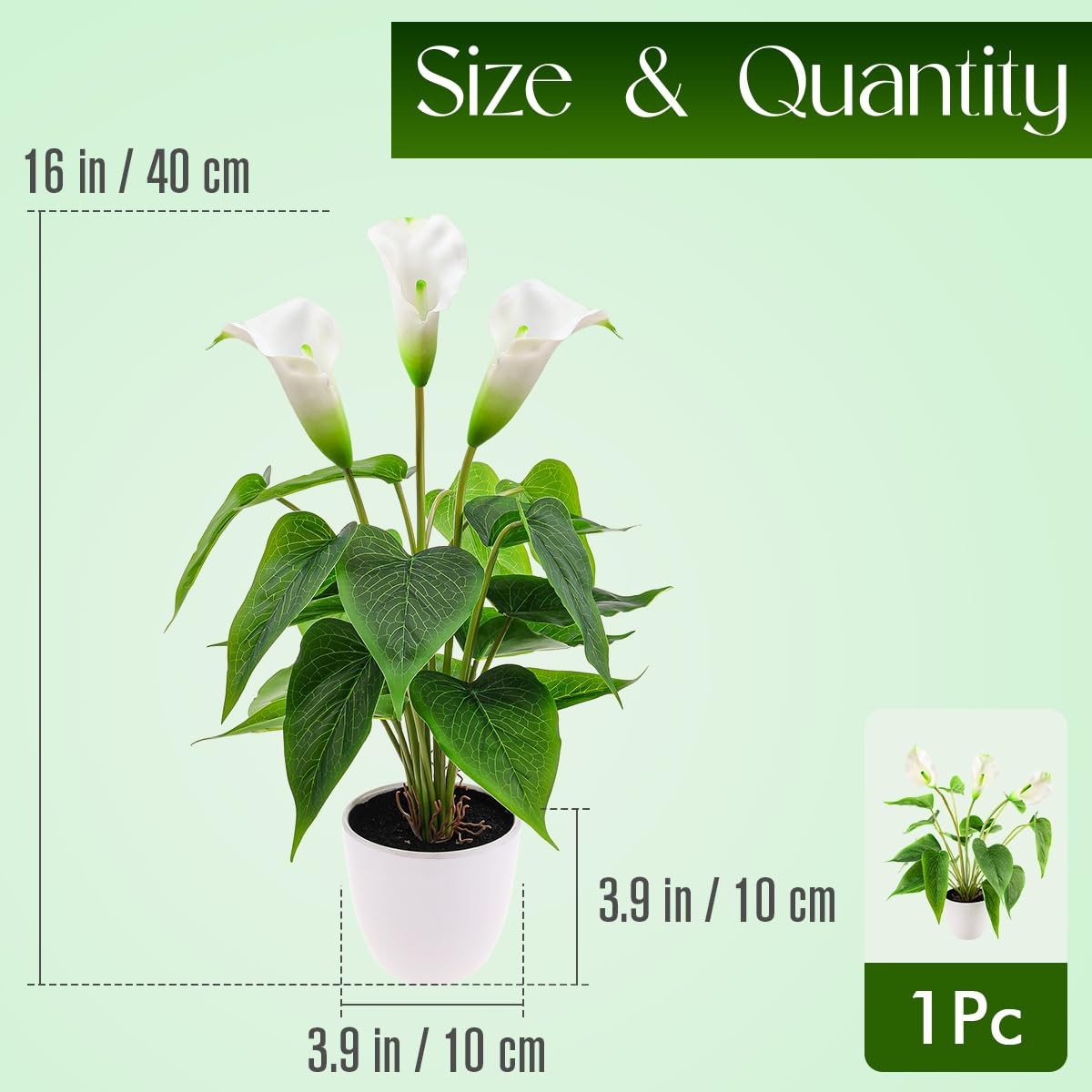 Artificial Flower Plants Calla Lily 16 Inch Fake Peace Lily Potted Plant Whit…