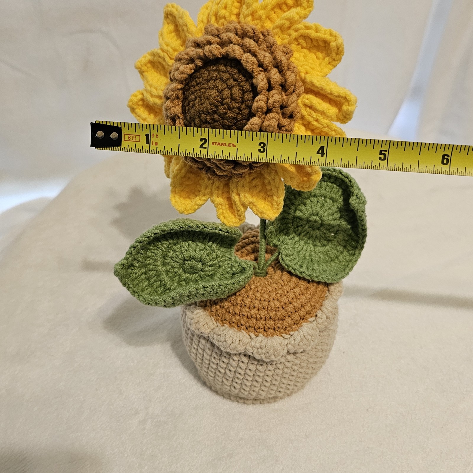 Crocheted Sunflower In Flower Pot Handmade 9x5x4 Inches