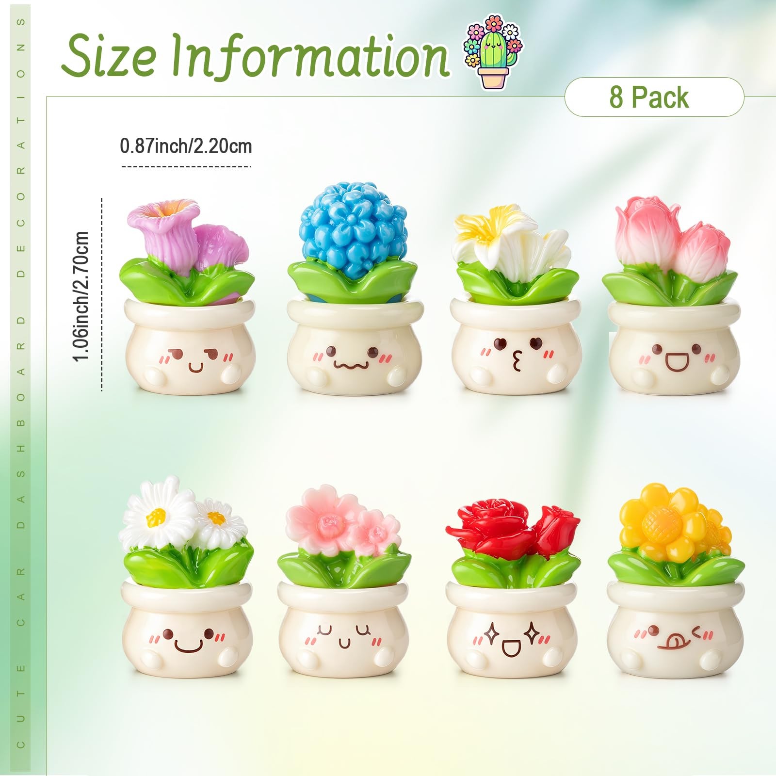 Set of 8 Car Dashboard Decorations Flowers Cute Car for Mini Flower Pot Vehic…