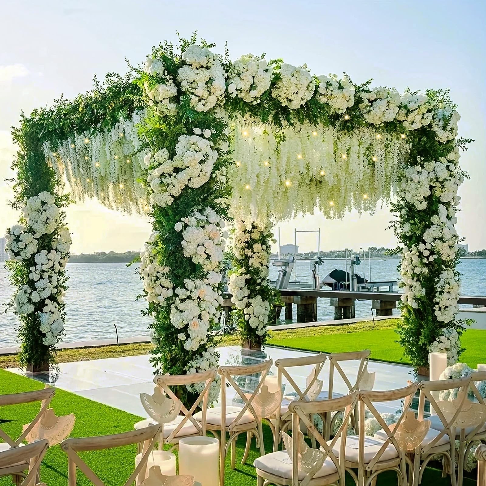 12Pcs Artificial Wisteria Hanging Flowers with Lights, 3.6Ft/Pcs White Fake W…