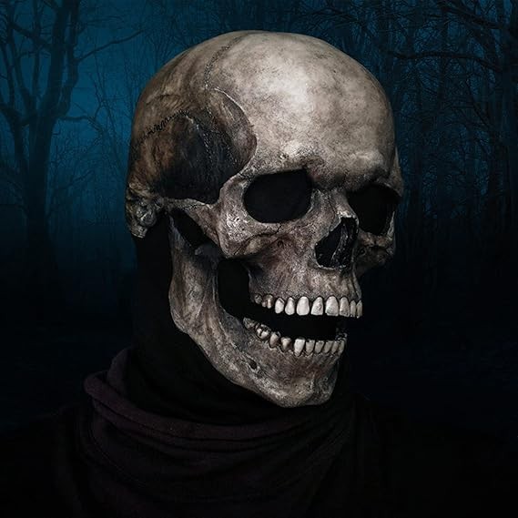 Full Head Skull Mask with Movable Jaw, Halloween Scary Realistic Latex Mask