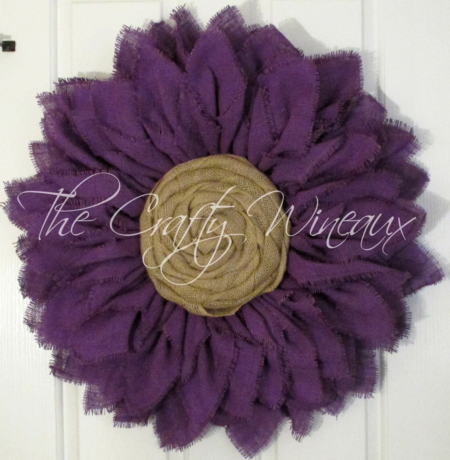 The Crafty Wineaux – Extra Thick 25″ Purple Burlap Sunflower Wreath
