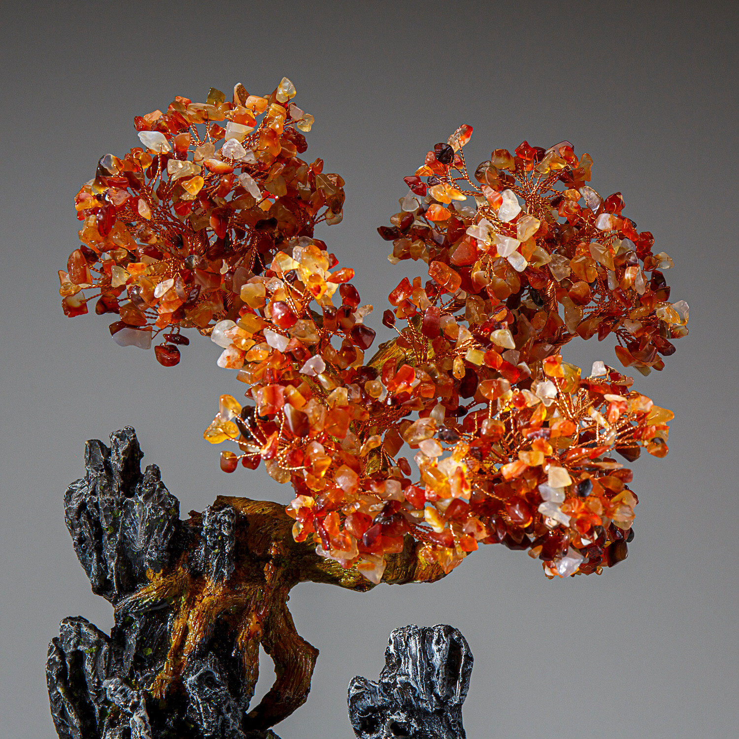 Genuine Carnelian Bonsai Tree in Square Ceramic Pot (13” Tall)