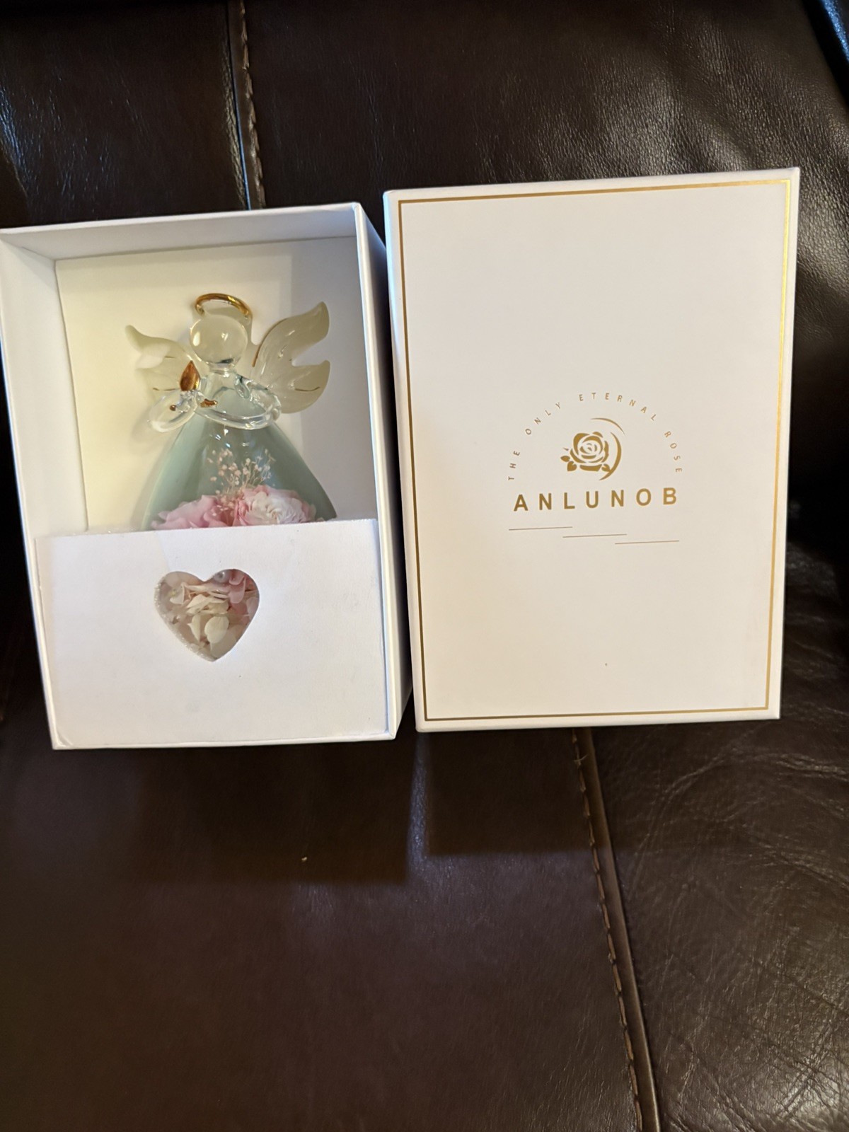 Alunob The Only Eternal Rose Last Forever Angel Blown Glass Pink Faux Pearl Box