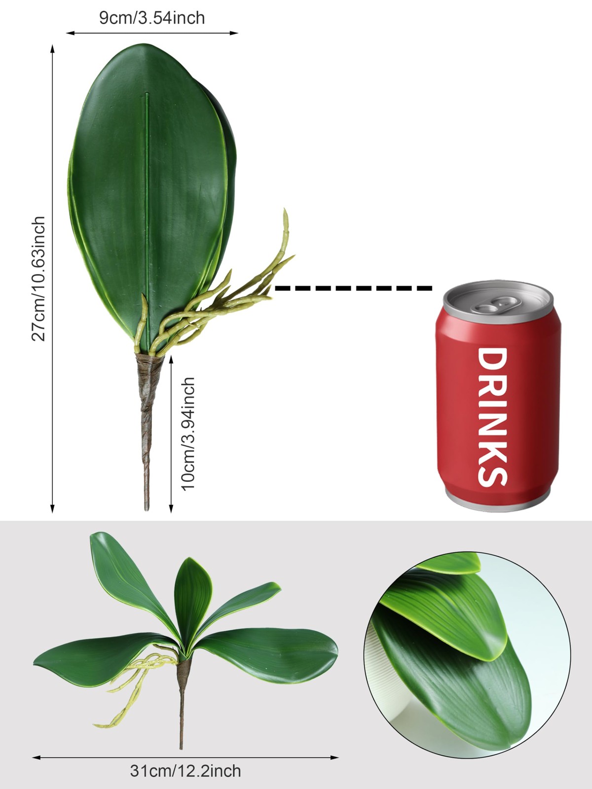 Forlaoers 2pcs Real Touch Orchid Stems Green Fake Leaves Phalaenopsis Orchids
